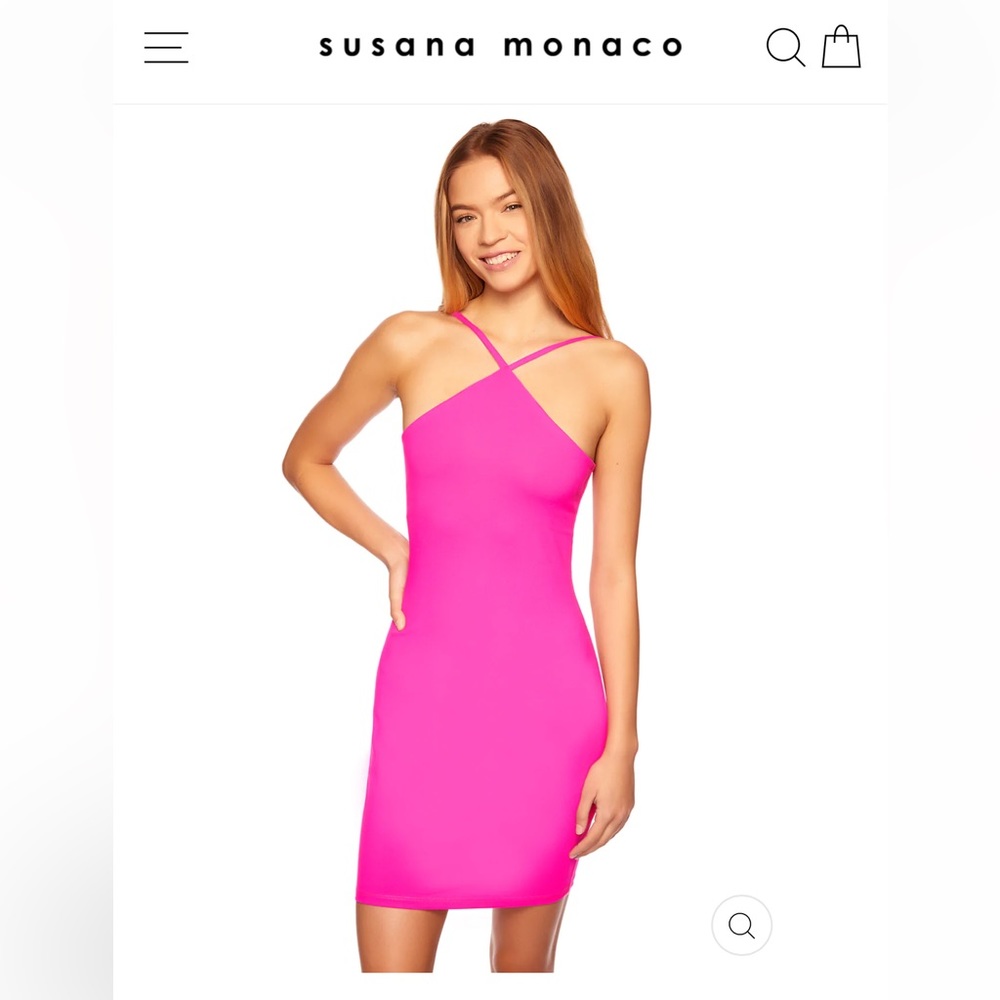 NWOT SUSANA MONACO RACER STRING NECK MINI DRESS IN PINK GLO SIZE XS
